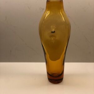 Vintage MCM BLENKO Tall 11” Amber Pinched Dimpled Handmade Glass Vase